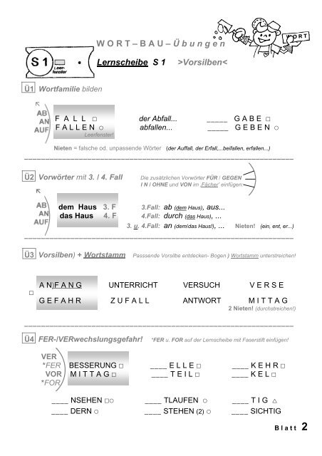 WORT – BAU – Ü bungen Lernscheibe S 1 >Vorsilben - Schule.at