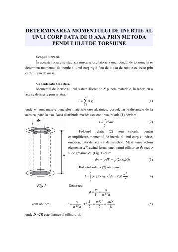 determinarea momentului de inertie al unui corp fata