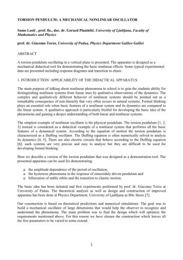1 TORSION PENDULUM: A MECHANICAL NONLINEAR ...