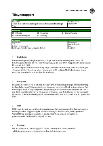 Tilsynsrapport (pdf) - Petroleumstilsynet