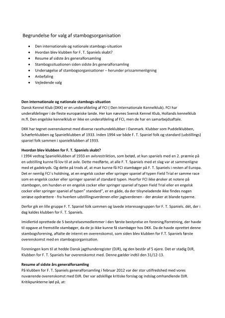 Begrundelse for valg af stambogsorganisation - FTSpaniels
