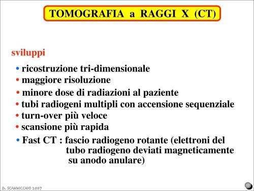 TOMOGRAFIA a RAGGI X (CT) - Facoltà di Medicina e Chirurgia