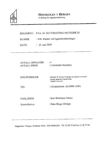 FVA141 Matematiske metoder III - Høgskolen i Bergen