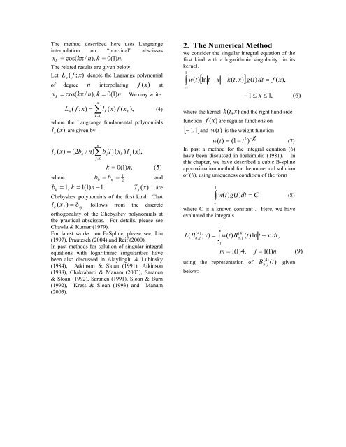 cubic b-spline interpolation method for singular integral equations ...