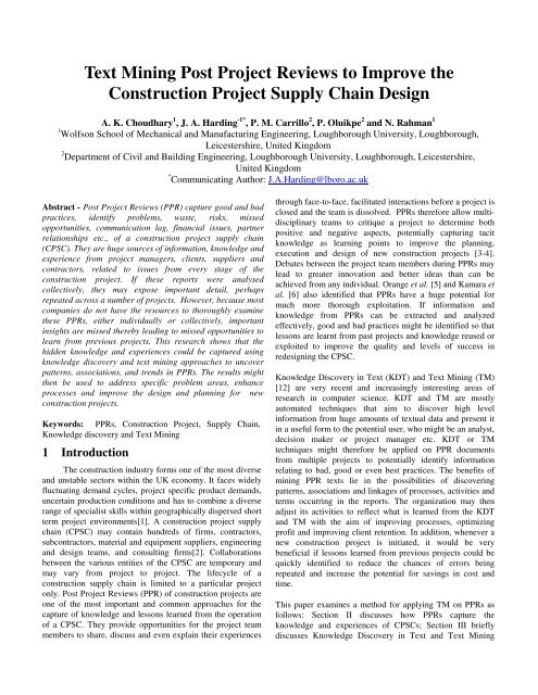 Text Mining Post Project Reviews to Improve the Construction ...