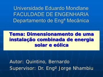 Dimensionamento de uma Instalação Combinada de Energia Solar ...