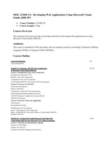 MOC 2310D CS: Developing Web Applications Using Microsoft ...