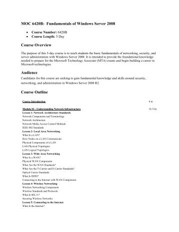 MOC 6420B: Fundamentals of Windows Server 2008 Course ...