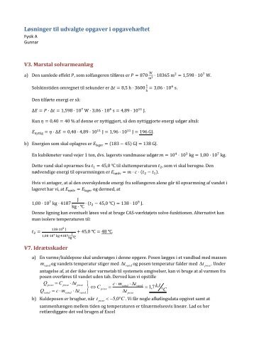 Løsninger til udvalgte opgaver i opgavehæftet - Fysik A