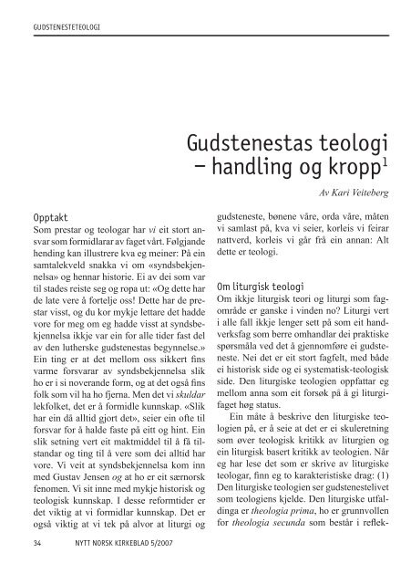 Nytt norsk kirkeblad nr 5-2007 - Det praktisk-teologiske seminar