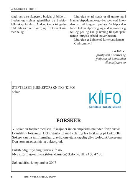 Nytt norsk kirkeblad nr 5-2007 - Det praktisk-teologiske seminar