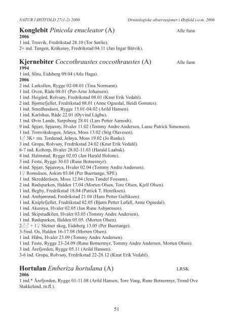 Ornitologiske observasjoner i Østfold t.o.m. 31.12.2006, - nytt fra den ...