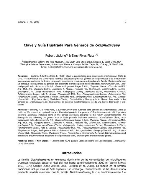 2 Lücking & Rivas-Plata: Clave Para Graphidaceae
