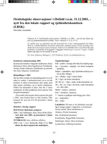 Ornitologiske observasjoner i Østfold t.o.m. 31.12.2001, - nytt fra den ...