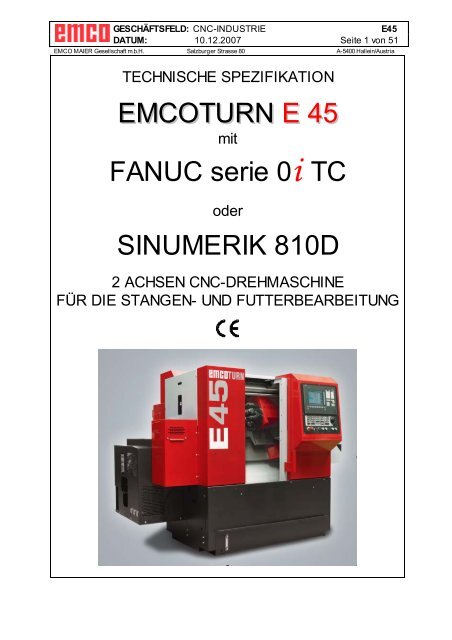 EMCOTURN E 45 FANUC serie 0i TC SINUMERIK 810D