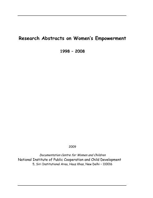 Research Abstracts On Women's Empowerment 1998-2008 - Nipccd