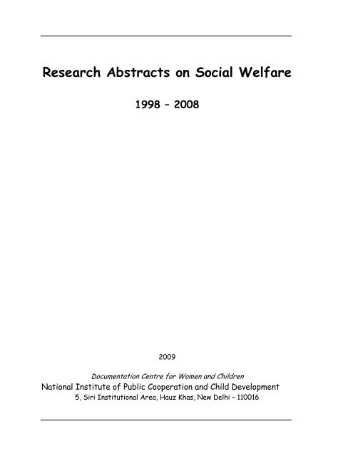 Research Abstracts on Social Welfare, 1998 - 2008 - Nipccd