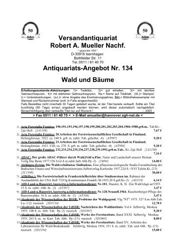 Antiquariats-Angebot Nr. 134 Wald und Bäume - Antikbuch24