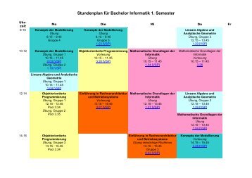 Stundenplan für Bachelor Informatik 1. Semester