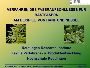 Verfahren des Faseraufschlusses für Bastfasern - NIUTEX 2010