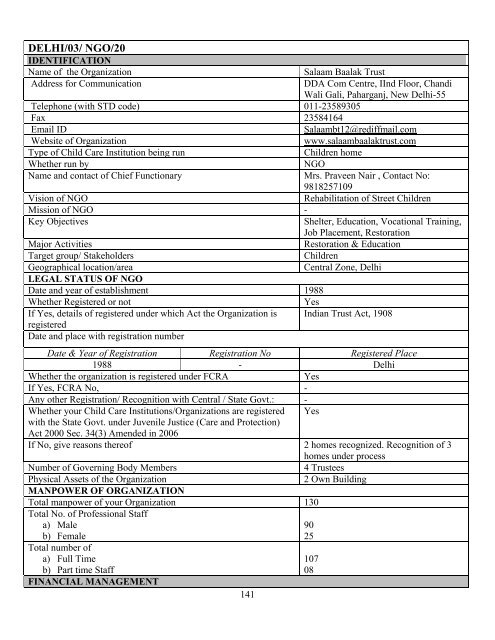 Part B State wise Profile of Child Care Institutions - Nipccd