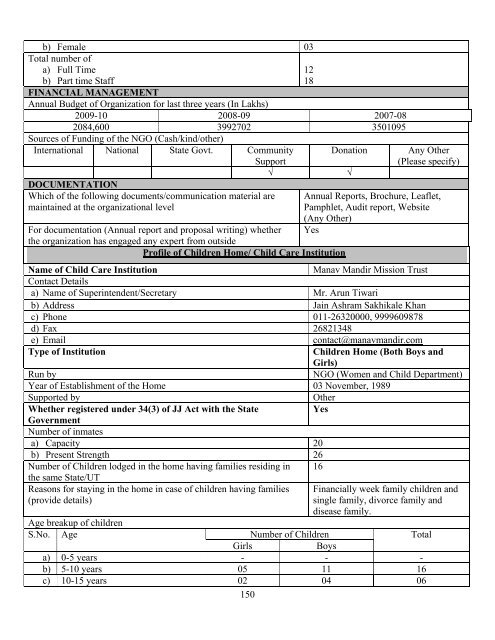 Part B State wise Profile of Child Care Institutions - Nipccd