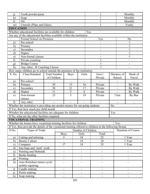 Part B State wise Profile of Child Care Institutions - Nipccd