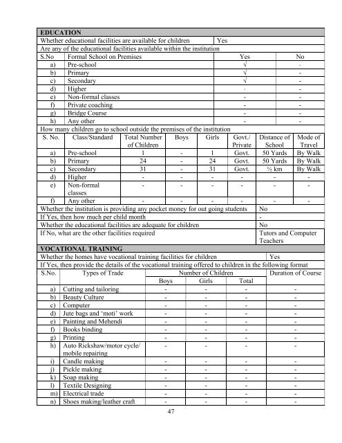 Part B State wise Profile of Child Care Institutions - Nipccd