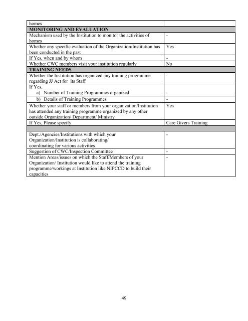 Part B State wise Profile of Child Care Institutions - Nipccd