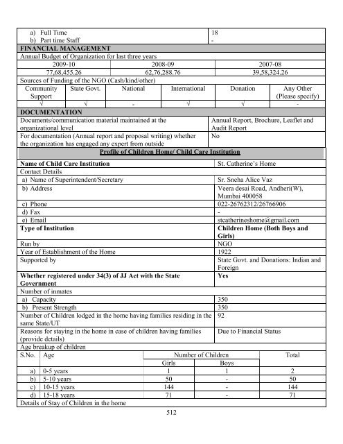 Part B State wise Profile of Child Care Institutions - Nipccd