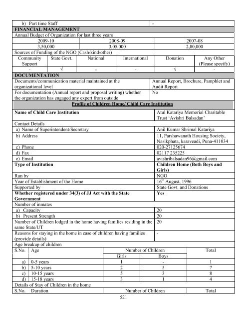 Part B State wise Profile of Child Care Institutions - Nipccd