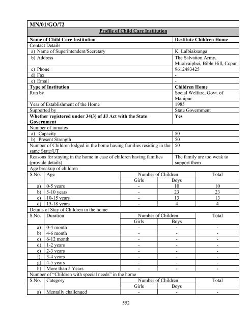 Part B State wise Profile of Child Care Institutions - Nipccd