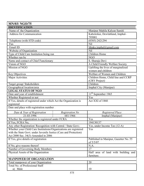 Part B State wise Profile of Child Care Institutions - Nipccd