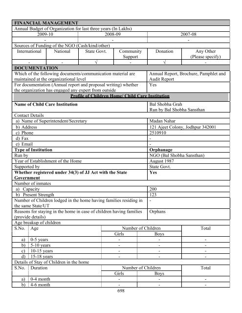 Part B State wise Profile of Child Care Institutions - Nipccd