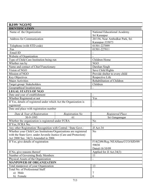 Part B State wise Profile of Child Care Institutions - Nipccd