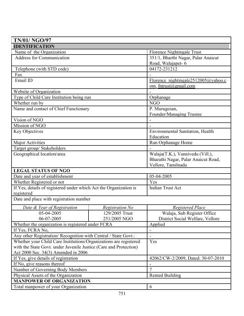 Part B State wise Profile of Child Care Institutions - Nipccd