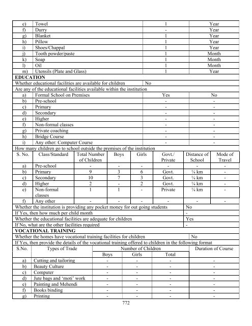 Part B State wise Profile of Child Care Institutions - Nipccd