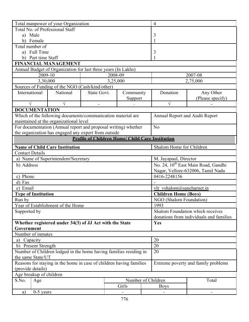 Part B State wise Profile of Child Care Institutions - Nipccd