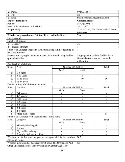 Part B State wise Profile of Child Care Institutions - Nipccd