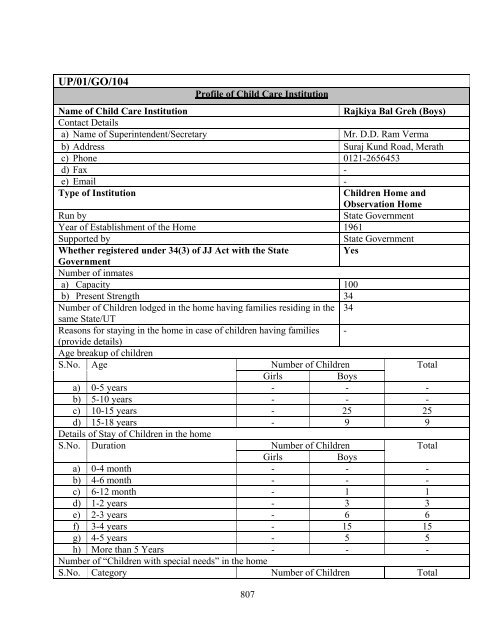 Part B State wise Profile of Child Care Institutions - Nipccd