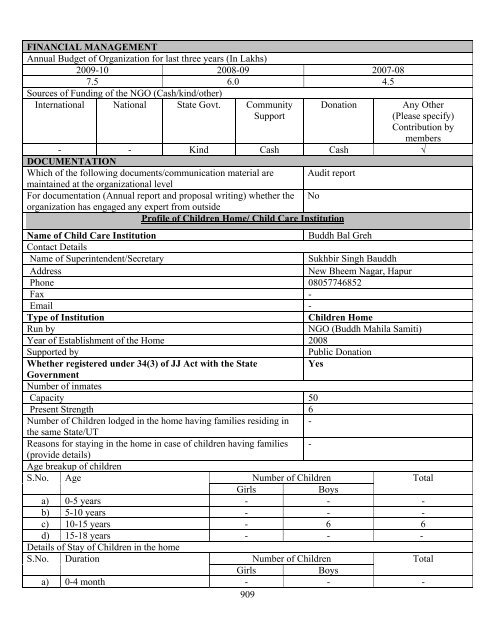 Part B State wise Profile of Child Care Institutions - Nipccd