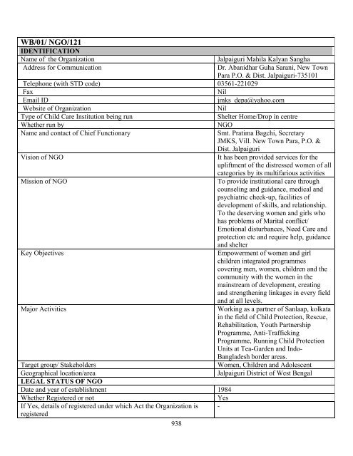 Part B State wise Profile of Child Care Institutions - Nipccd