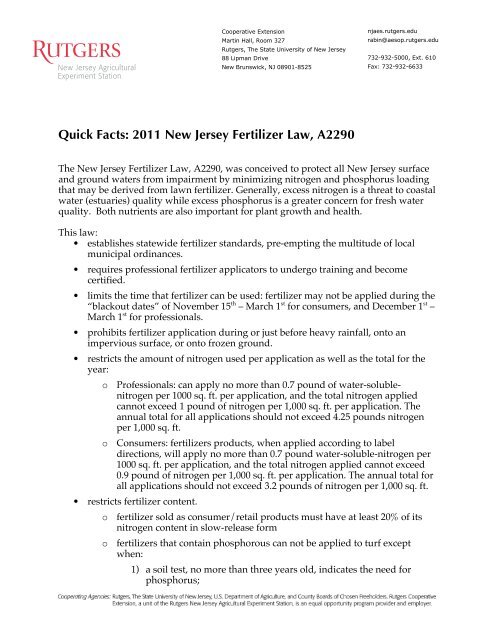 Quick Facts: 2011 New Jersey Fertilizer Law, A2290 - Rutgers ...