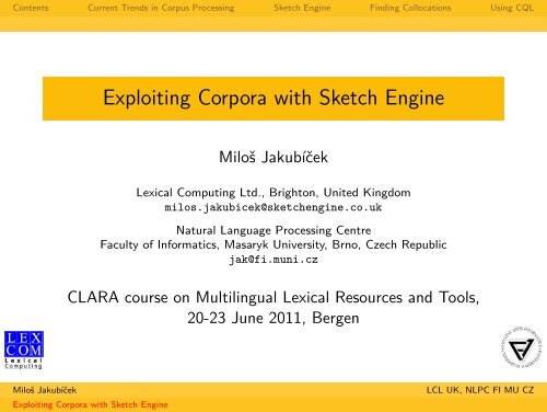 Exploiting Corpora With Sketch Engine Nlp Centre Masaryk