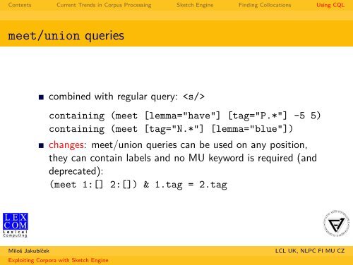 Exploiting Corpora with Sketch Engine - NLP Centre - Masaryk ...