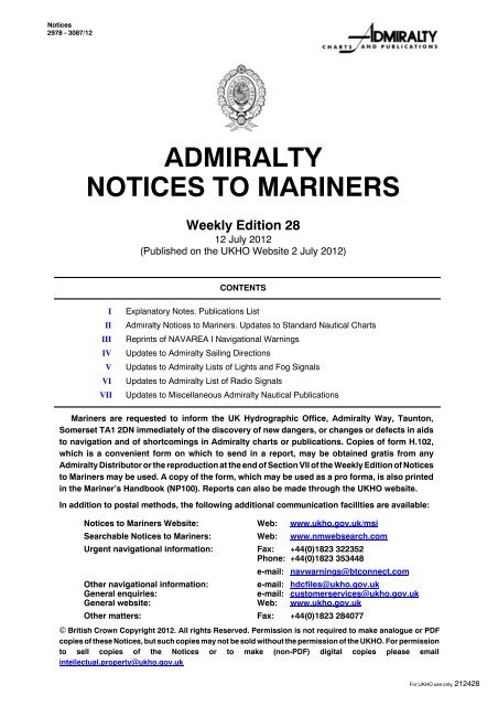 Admiralty Notices To Mariners United Kingdom Hydrographic Office