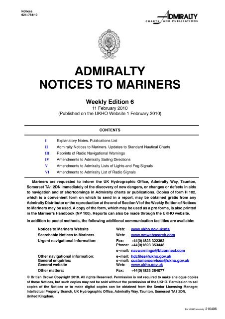 Admiralty Notices to Mariners - United Kingdom Hydrographic Office