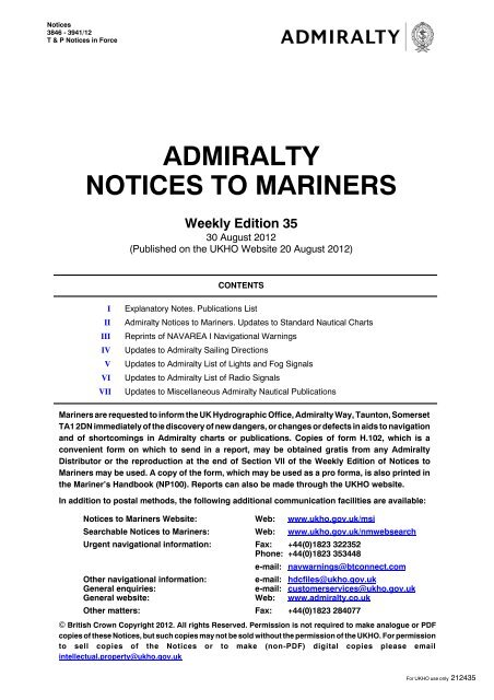 Weekly Edition 35 of 2012 - United Kingdom Hydrographic Office