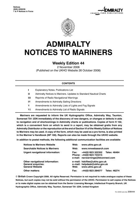 Admiralty Notices to Mariners - United Kingdom Hydrographic Office