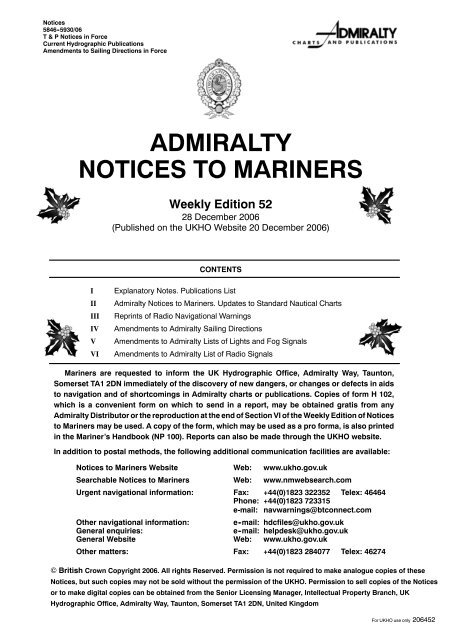 Weekly Edition 52 Of 2006 United Kingdom Hydrographic Office